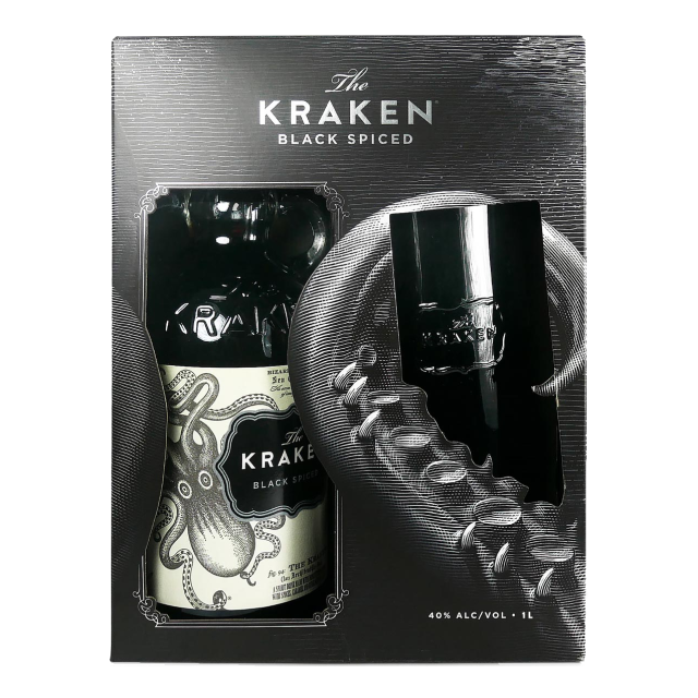 The Kraken Black Spiced 40% 1L se skleničkou
