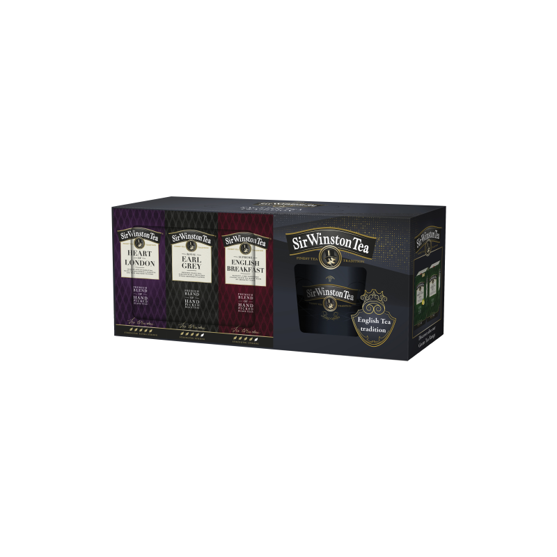3 x Schwarzer tee Sir Winston + Tasse
